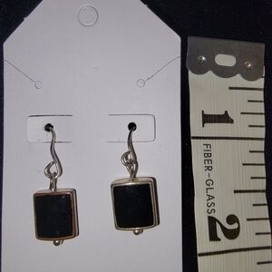 Black and Silver Tone  Square Pierced  Dangle Earrings